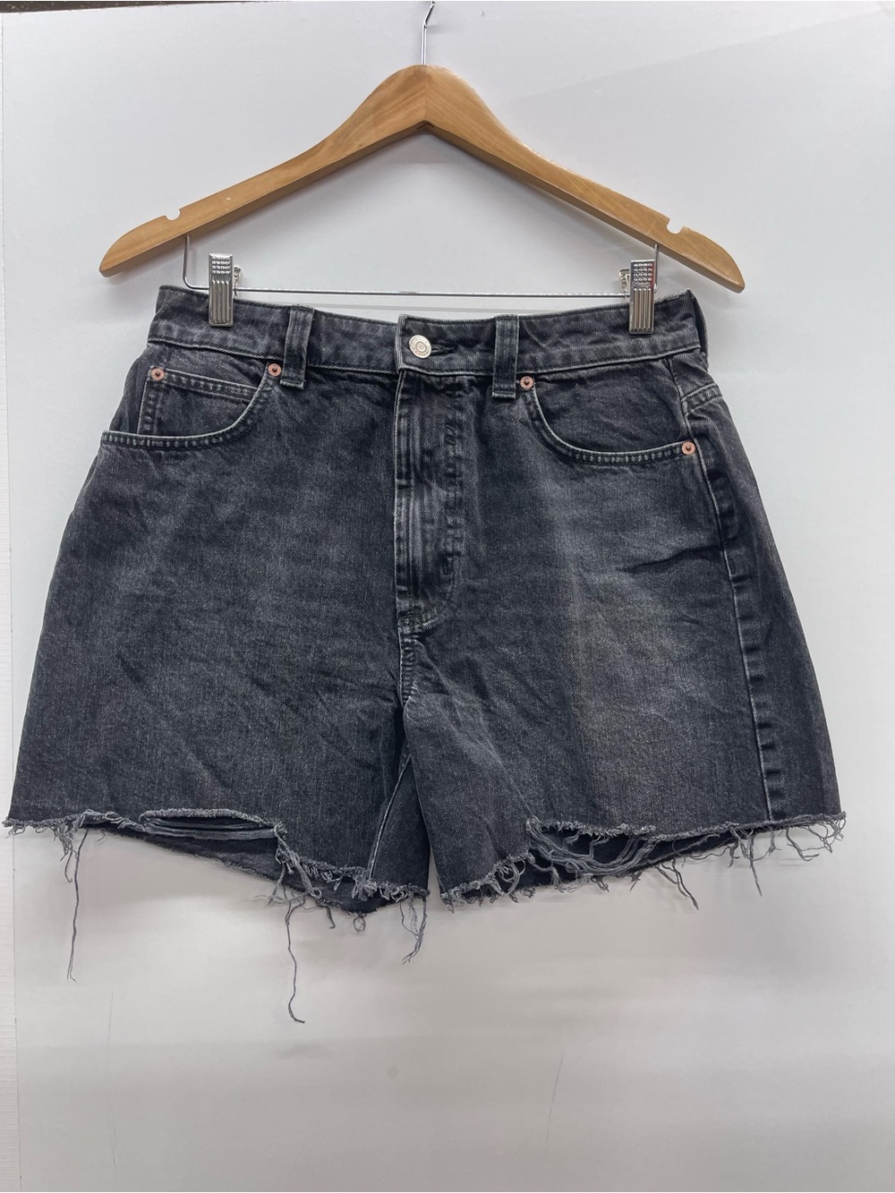 ASOS Washed Black Raw-Hem Distressed Denim Shorts‎